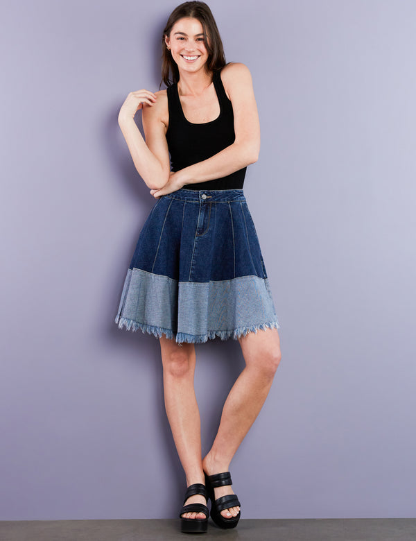 Women's Designer Mixed Denim Mini Skirt