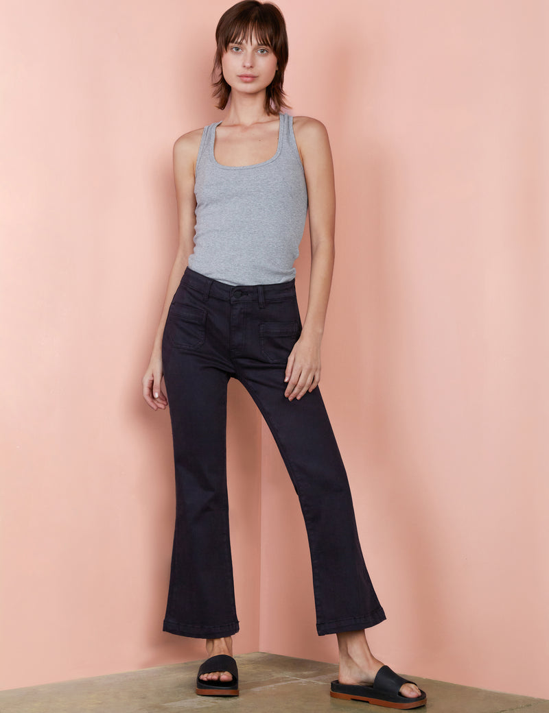 Patch Baby Cropped Flares in Vintage Black Front View