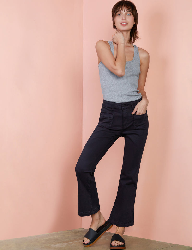 Patch Baby Cropped Flares in Vintage Black Front View