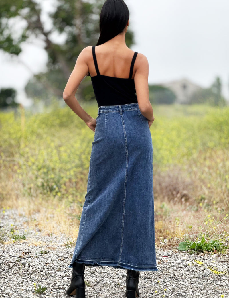 Royal Denim Maxi Skirt in Imperial Blue Back View