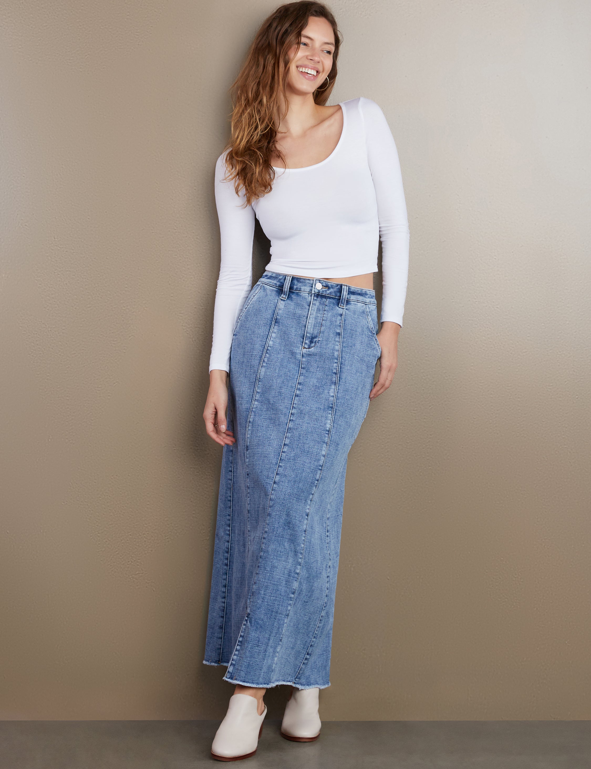 服/ファッション GYDA SIDE SLIT DENIM LONG SK Long Denim Skirt with Slit | Mabel Love Co Denim skirt