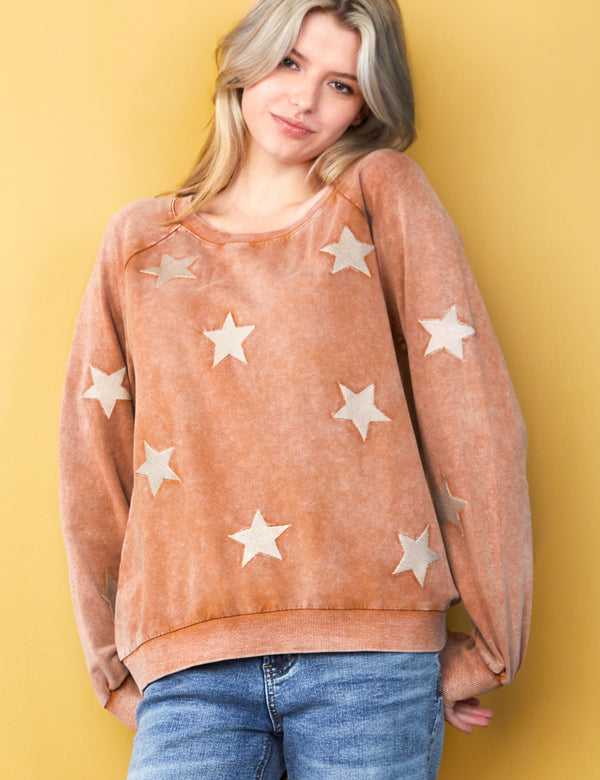 Hey Stars Embroidered Sweatshirt in Sand Front View