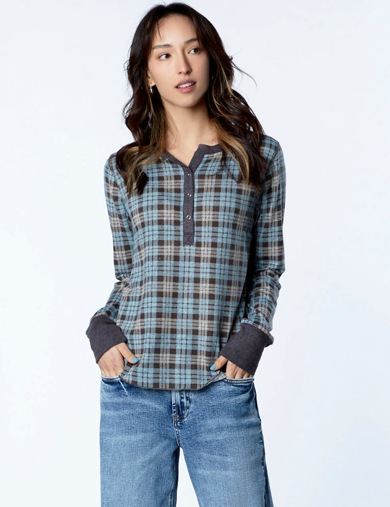 Best Henley Long Sleeve in Plaid Print Front View