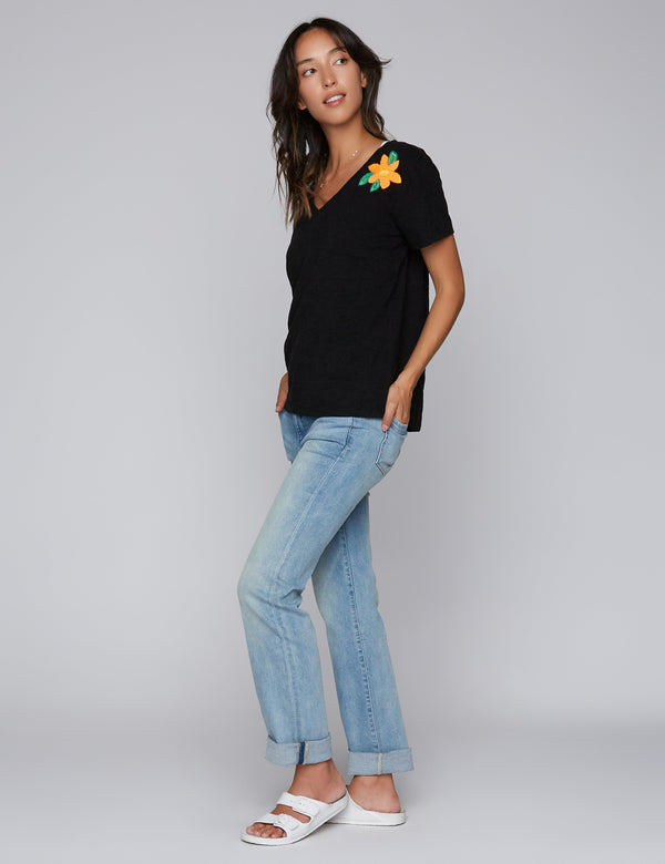 Embroidery Floral T Black Side View
