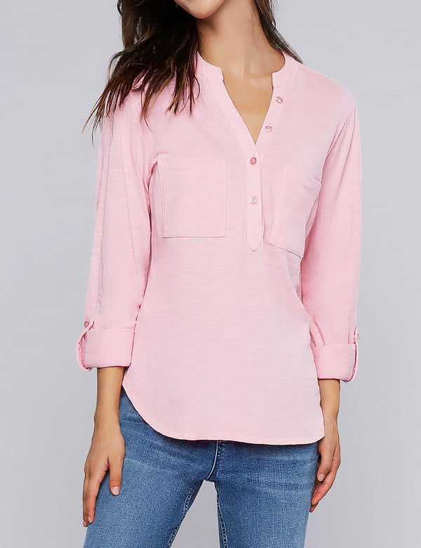 Blush Sun Knit Henley Top Front View