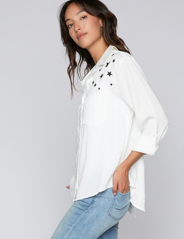 I Wish Star Embroidery Button Down Shirt in White Side View
