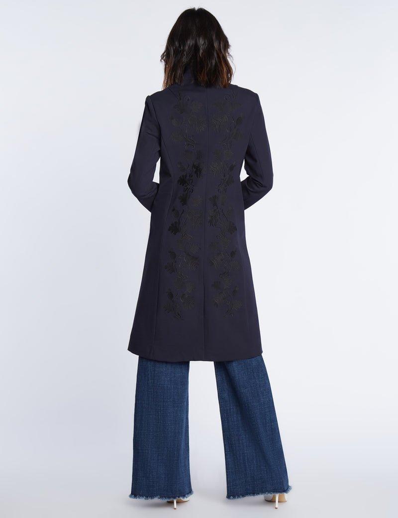 Navy Embroidered Coat