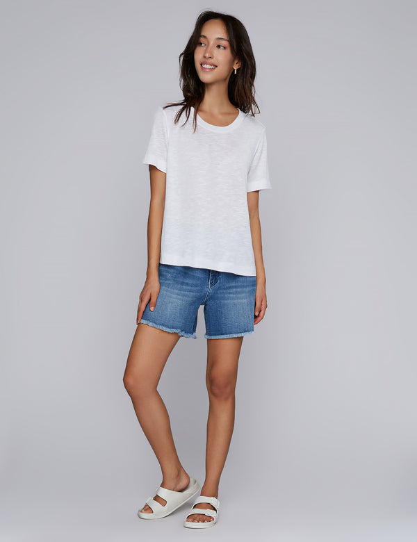 Swing Scoop Neck Short Sleeve Tee in Bliss White Front View