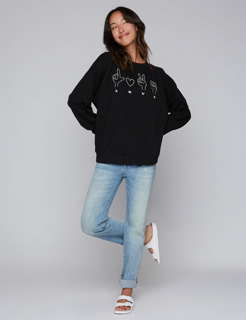 Talk To The Hand LOVE Sweatshirt in Black Front View
