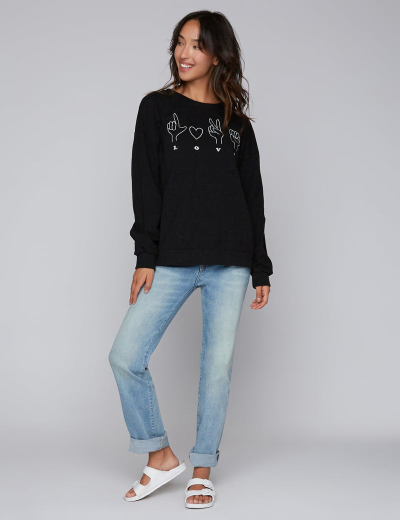 Talk To The Hand LOVE Sweatshirt in Black Front View