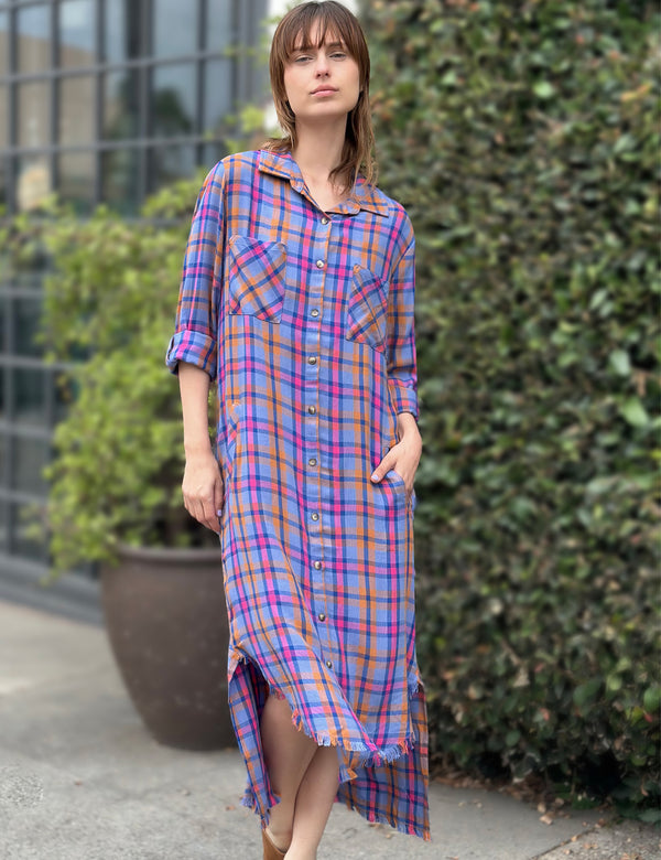 2-way Shirtdress Denim Raspberry Front View