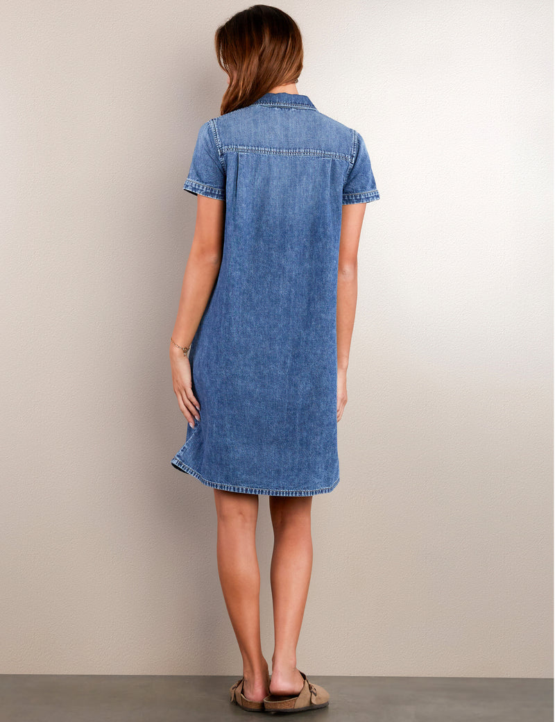 Women's Fashion Brand Short Sleeve Denim Henley Dress