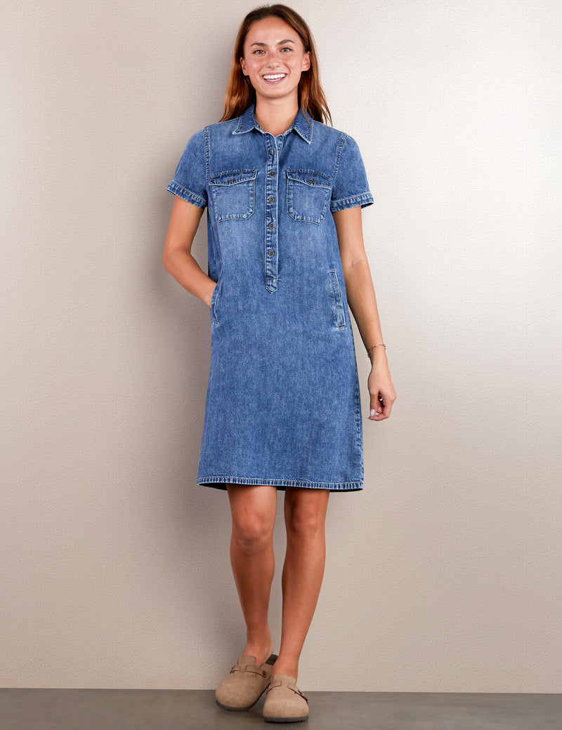 Women's Fashion Brand Short Sleeve Denim Henley Dress