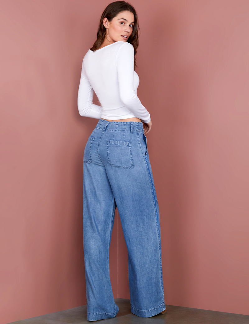 Women's Fashion Brand Denim Soft Pants with Lace Detail