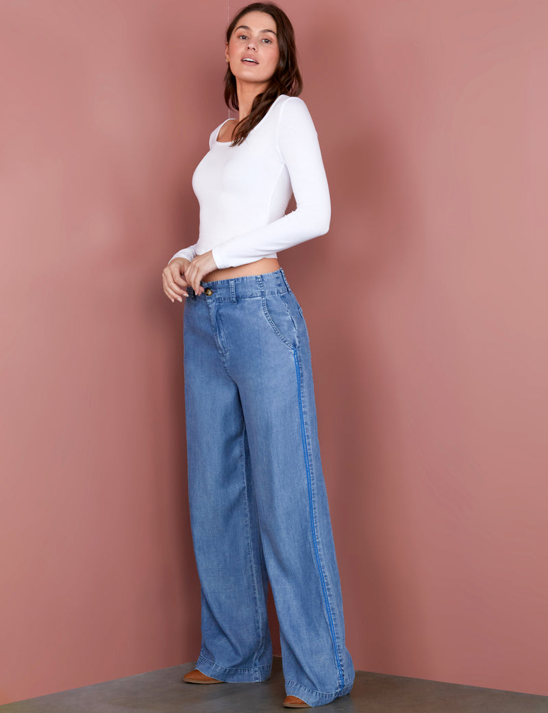 Women's Fashion Brand Denim Soft Pants with Lace Detail