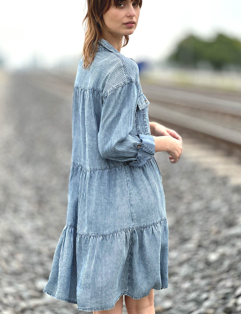 Womens Aerial Railroad Print Dress Billy T Rail Road Stripe / XL Womens Aerial Railroad Print Dress Billy T Rail Road Stripe / XL