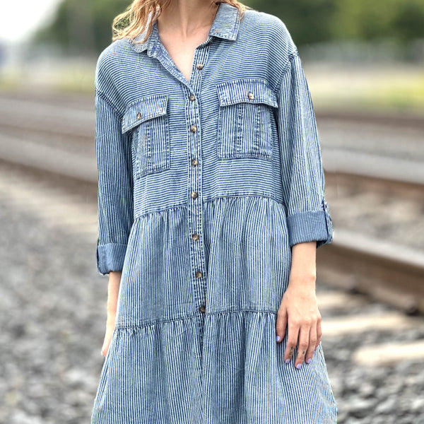 Women’s Aerial Railroad Print Dress – Billy T Rail Road Stripe / S