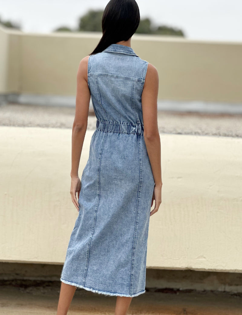 Alice Denim Dress in Mountain Blue Back View