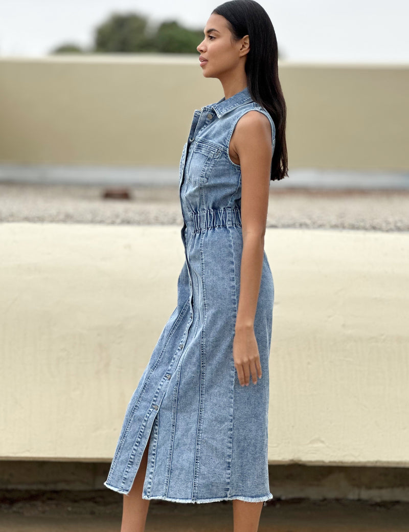 Alice Denim Dress in Mountain Blue Side View