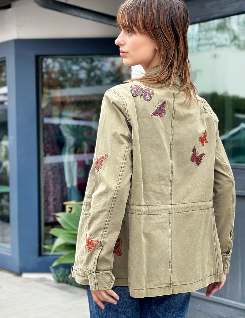 Women's Fashion Brand Army Anorak Jacket with Butterfly Embroidery