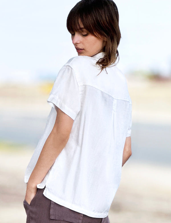 As Is Short Sleeve Button Down Shirt in White Back View