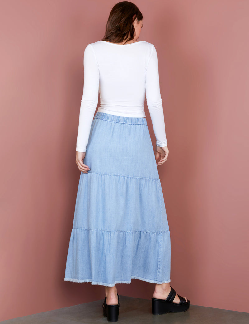 Women's Fashion Brand Tiered Denim Maxi Skirt