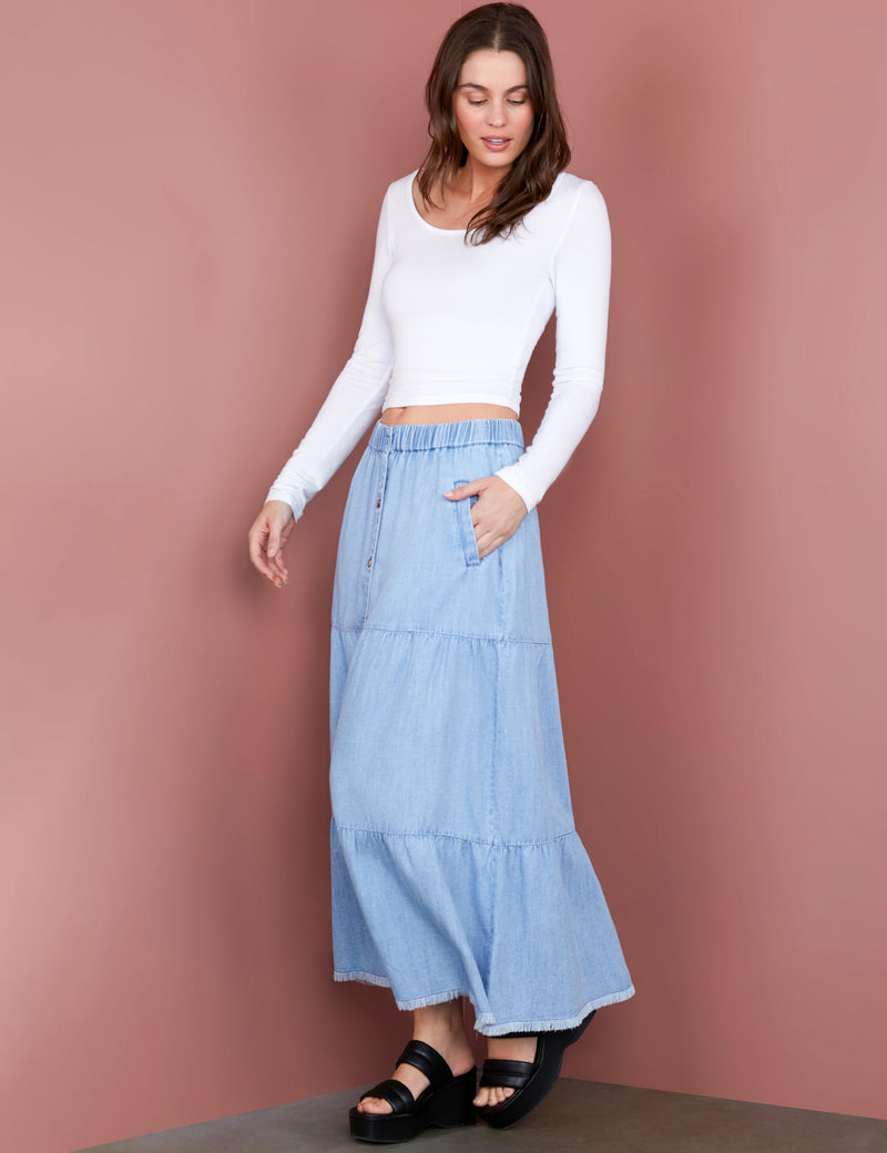 Women's Fashion Brand Tiered Denim Maxi Skirt