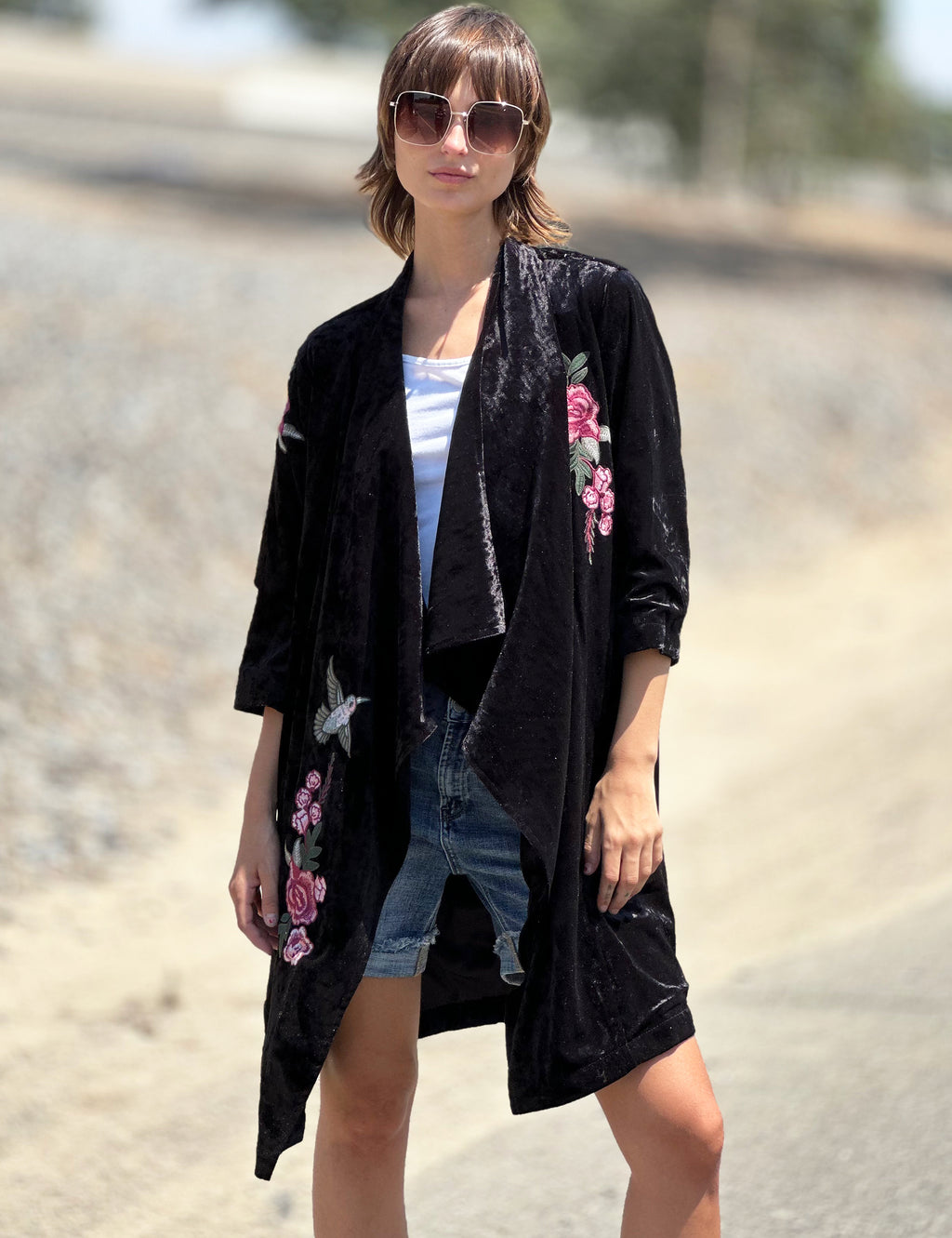 Women's Velvet Embroidered Kimono Jacket – Billy T – billytshop