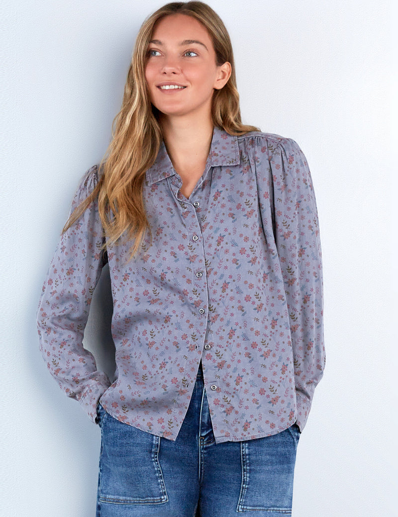 Puff-Sleeve Floral Lyocell Shirt