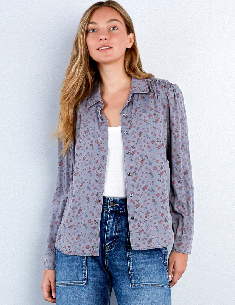 Puff-Sleeve Floral Lyocell Shirt