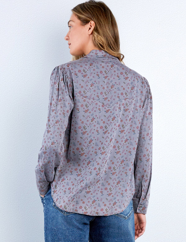 Puff-Sleeve Floral Lyocell Shirt