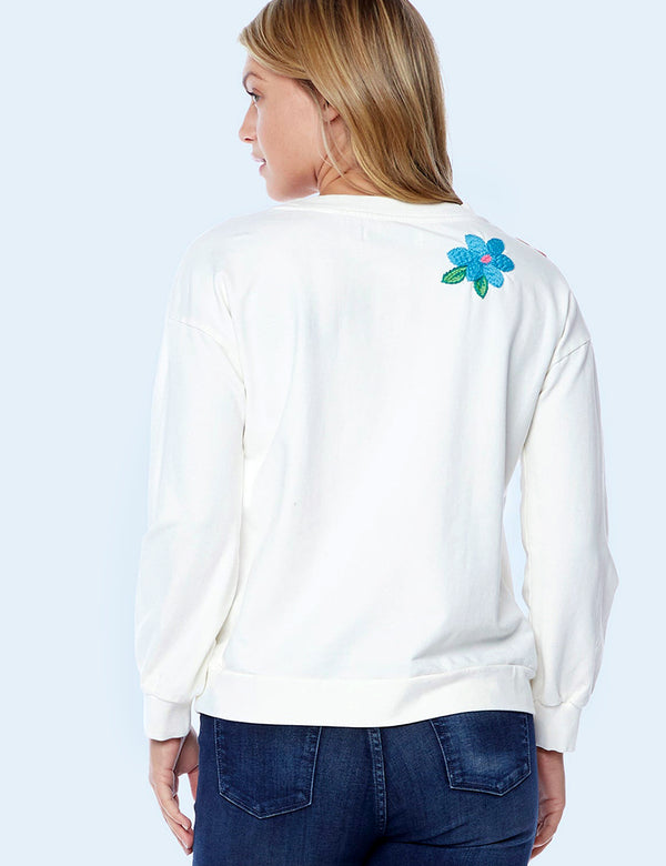 Floral Embroidery White Sweatshirt Back View