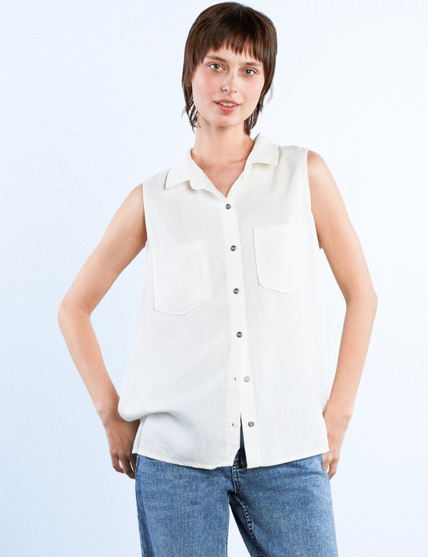 Sleeveless Ruffle Back Shirt