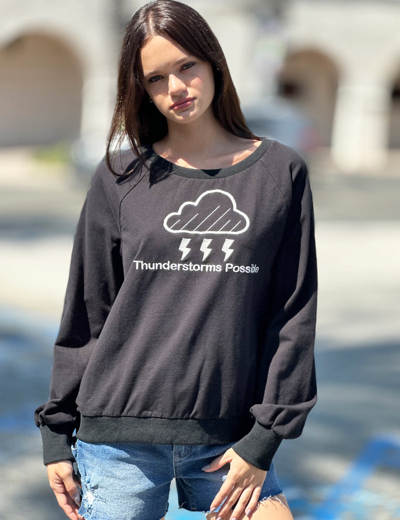 Thunderstorms Possible Sweatshirt in Black Front View