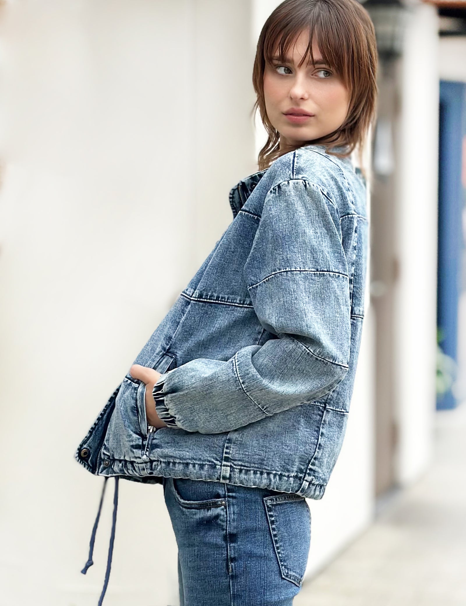 BELPER / puffleed collar denim jacket