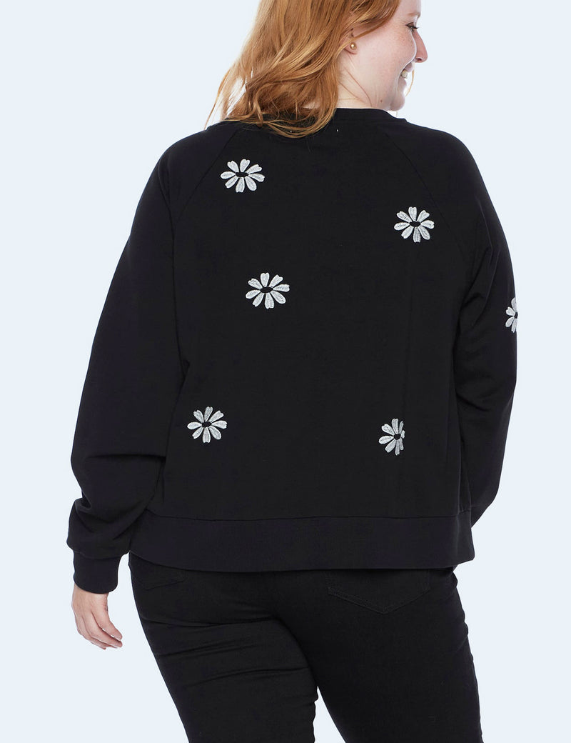 Women's Plus Size Daisy Embroidered Sweatshirt