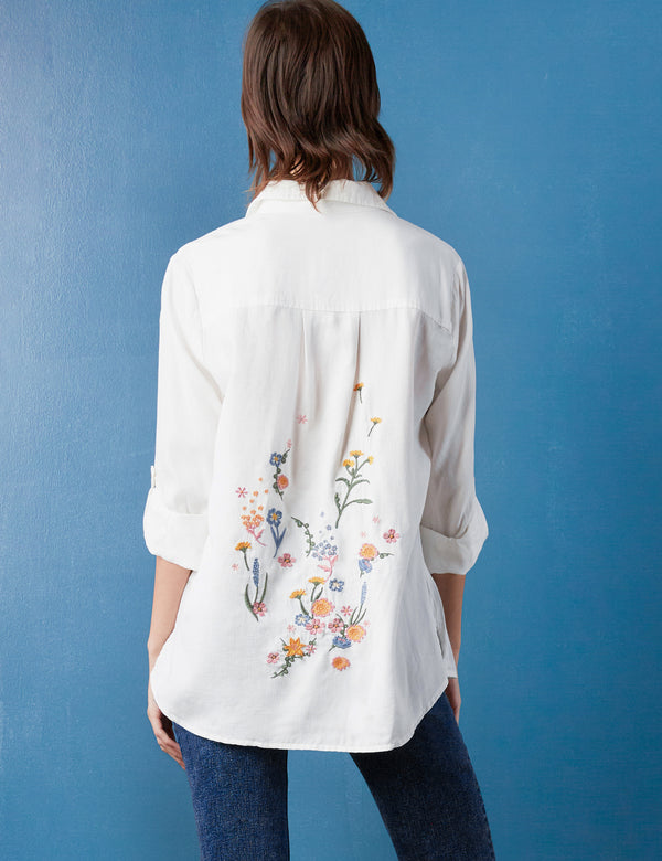 Wish Embroidery Button Up Shirt Back View