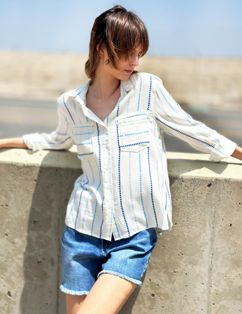 Classic Button Front Shirt in Heart Stripes Front View