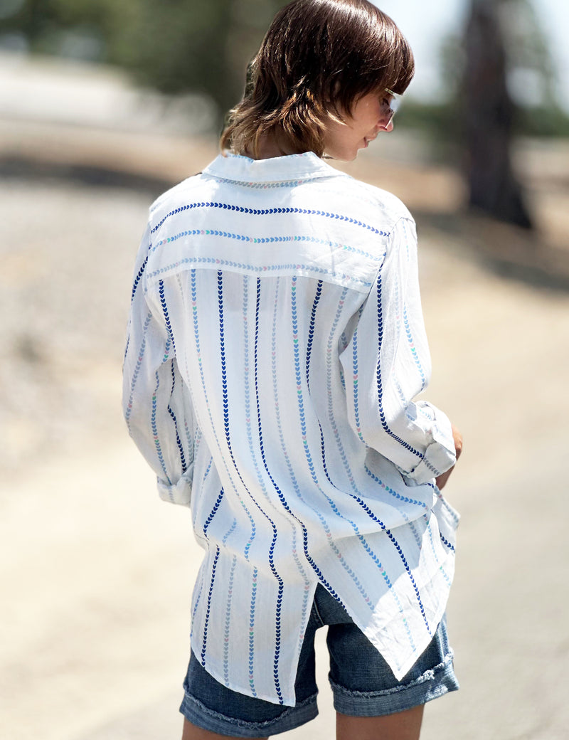 Classic Button Front Shirt in Heart Stripes Back View