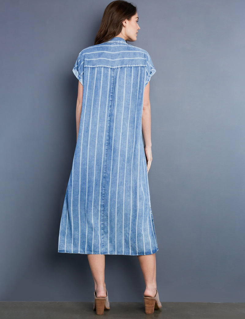 Women's Designer Stripe Print Denim Shirtdress