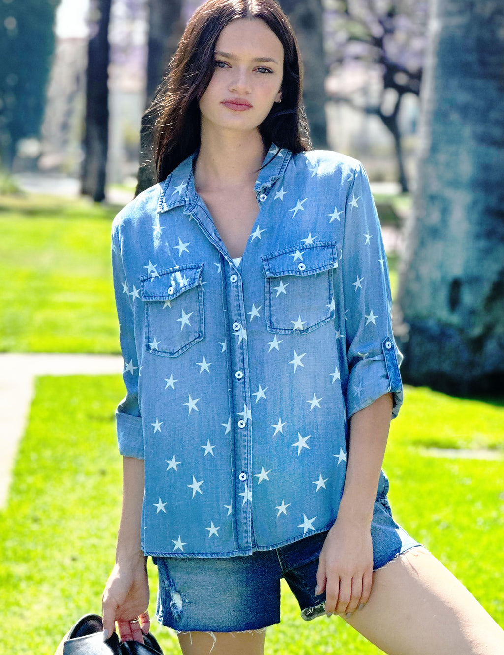 Blue sweatshirt shop with white stars