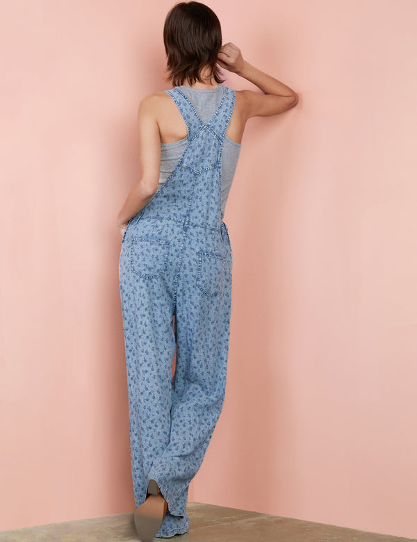 Denim Overalls in Ditsy Floral Print Back View