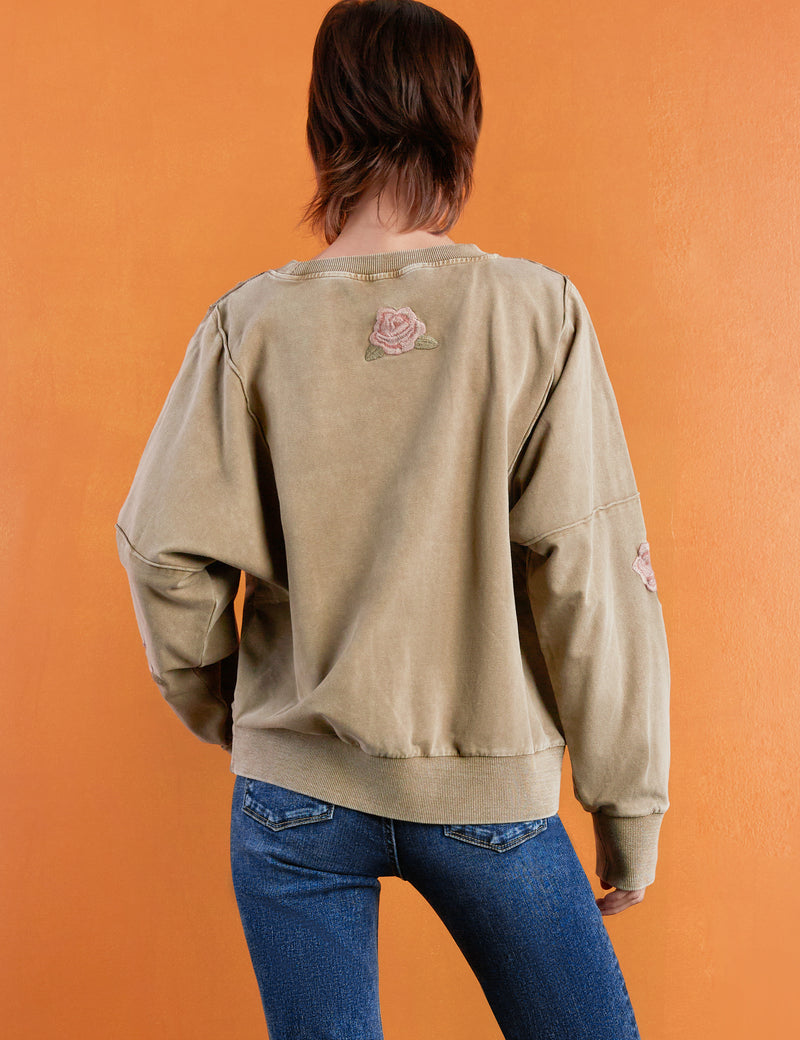 Cafe Floral Embroidery Sweatshirt Back View
