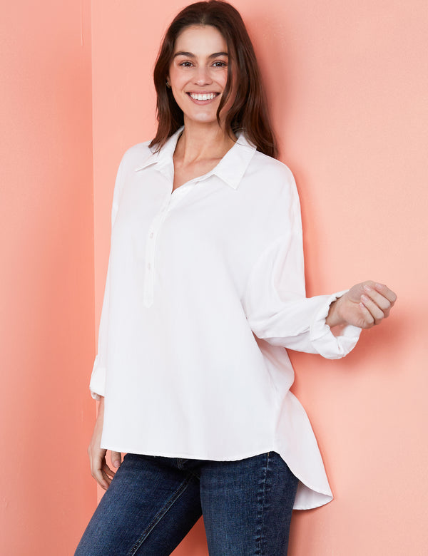 Women's Designer Classic White Long Sleeve Button Down