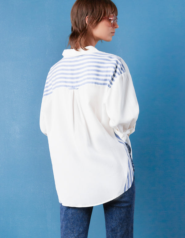 Mixed Pool Button Front Shirt with Striped Back Detail Back View