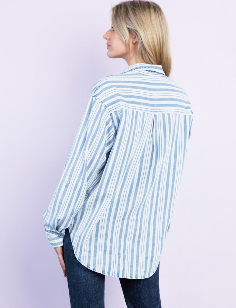 Women's Blue Stripe Button Down Shirt
