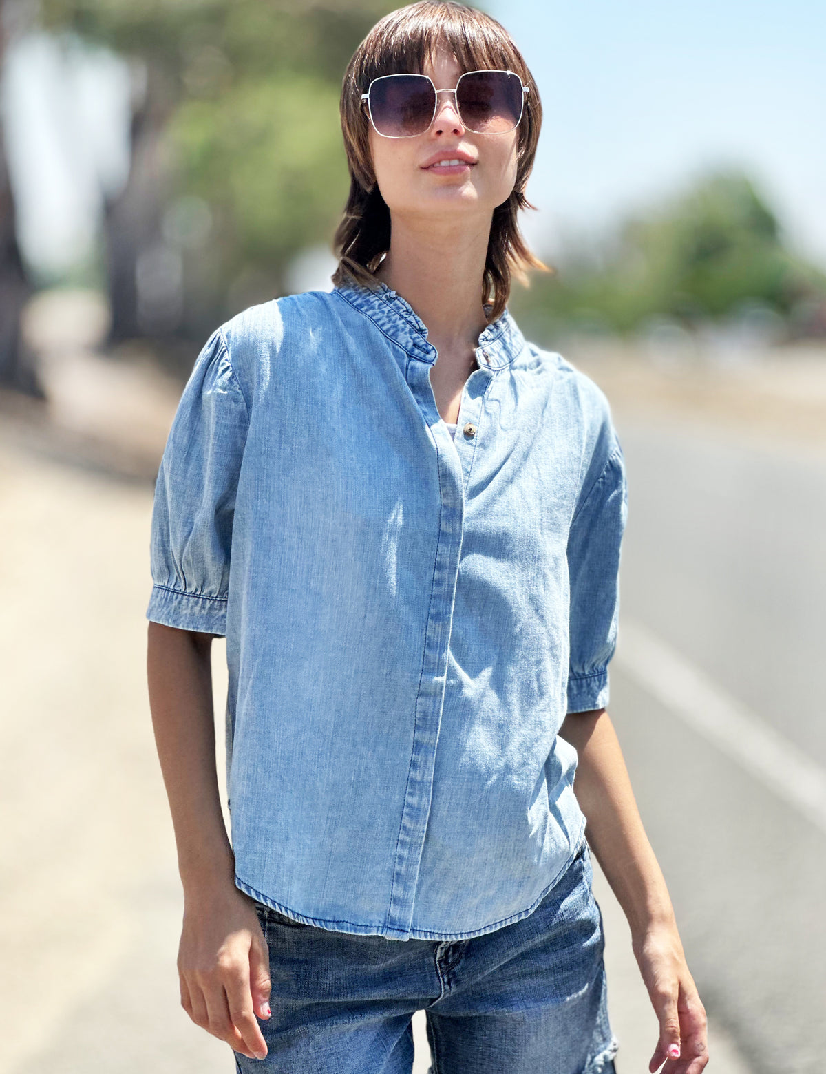 Short Sleeve Denim Tops – Tagged 