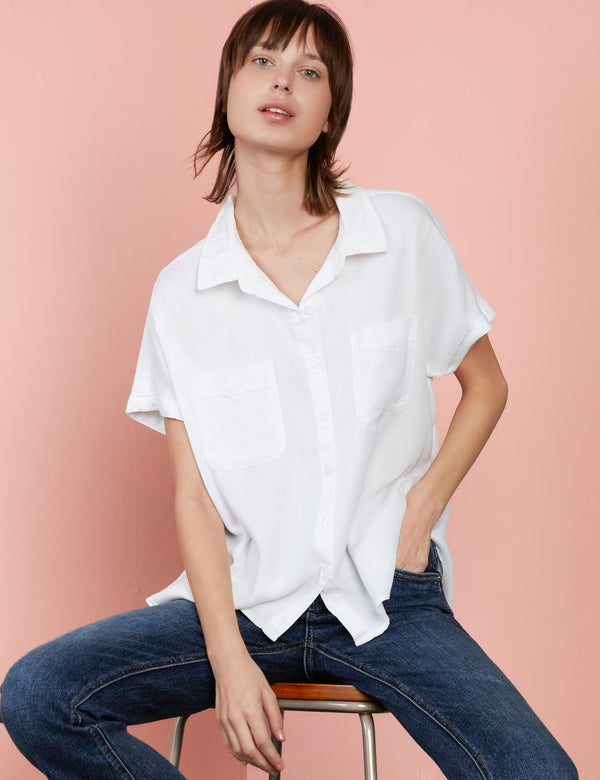 Ahoy Button Up Shirt in White Front View