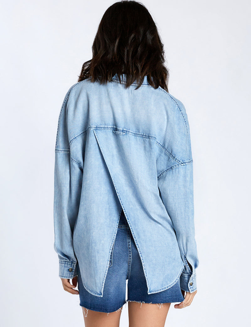 BT Oversized Denim Button Up Shirt Back View