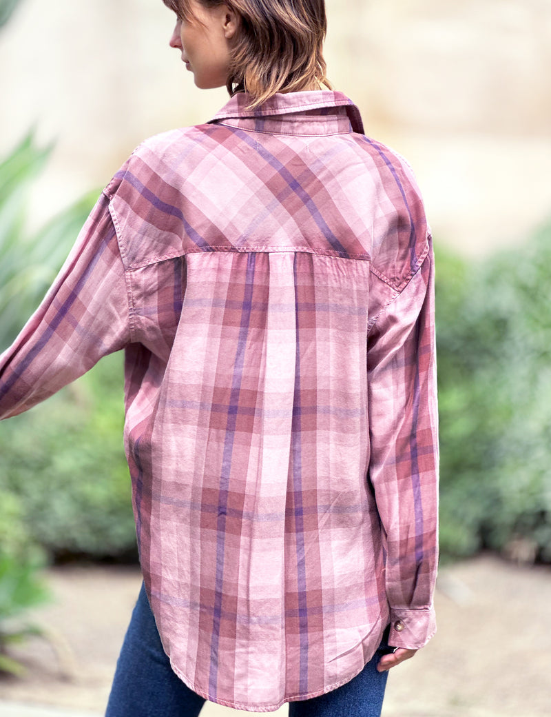Stay Over Plaid Oversized Button Up Shirt Back View